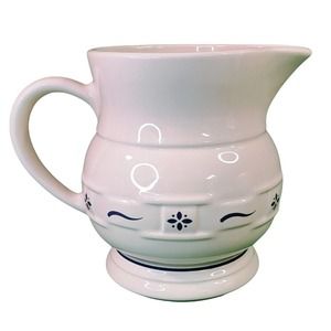 Longaberger Pottery 7" Large 64oz Pitcher Woven Traditions Heritage Blue Ceramic